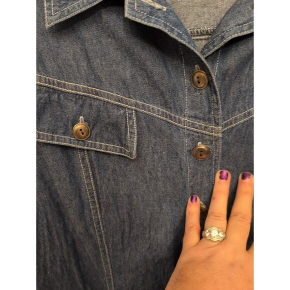 VTG Sz 16 Blue Denim Maxi Dress Y2K 90s Button Front Jumper Teacher Cottagecore - Picture 6 of 7